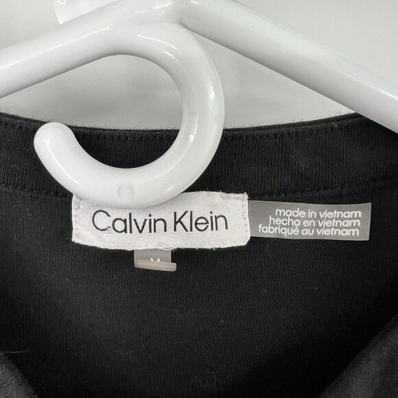Womens Calvin Klein M Black Shirt Dress Classic Everyday SS Midi Sheath Logo - Picture 4 of 9